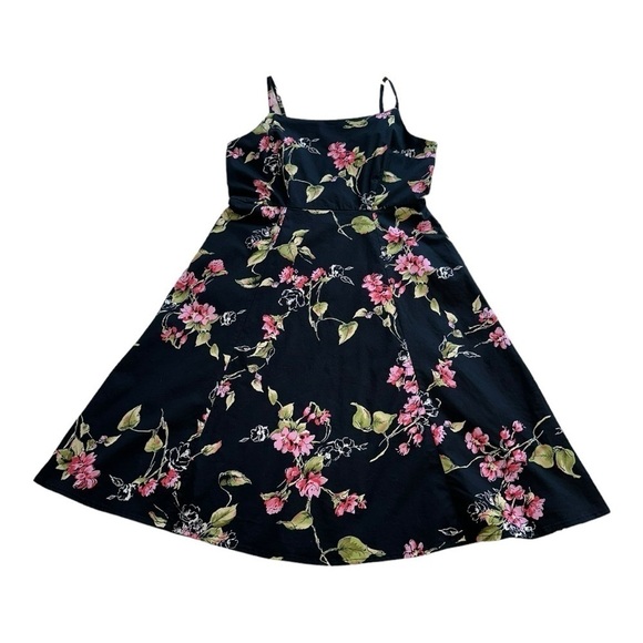 Floral Black Spaghetti Strap Dress - Size 10 - Picture 3 of 9